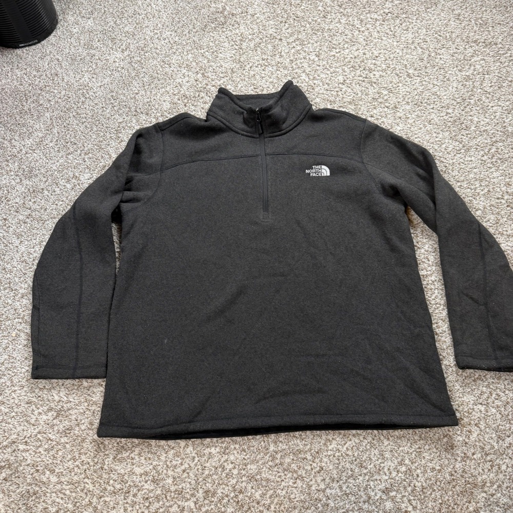 The North Face Quarter Zip Pullover Men's 2XL XXL Gray Fleece Sweater Knit Logo